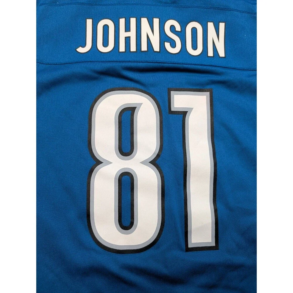 Nike On Field Detroit Lions Calvin Johnson #81 Blue Game Jersey Youth XL 18/20